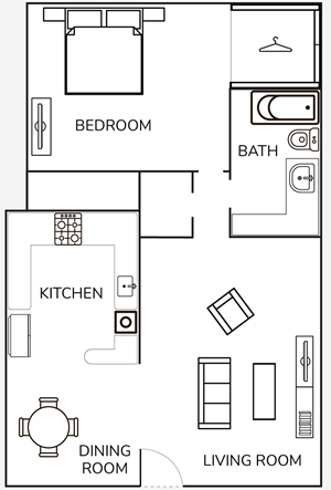 One Bedroom / One Bath - 731 Sq. Ft.*