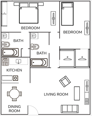 Two Bedroom / Two Bath - 945 Sq. Ft.*