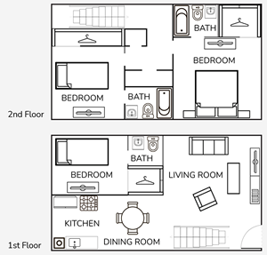 Three Bedroom / Two & Half Bath - 1225 Sq. Ft.*