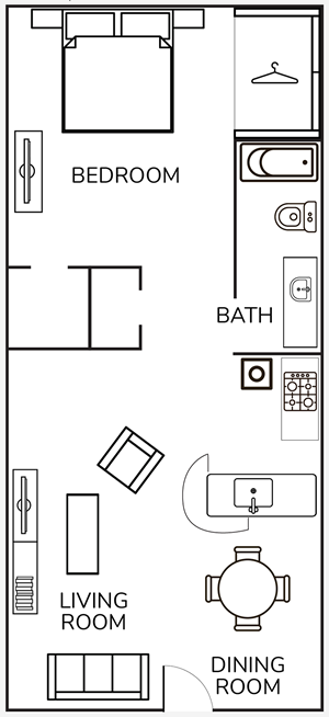 One Bedroom / One Bath -524 Sq.Ft.*